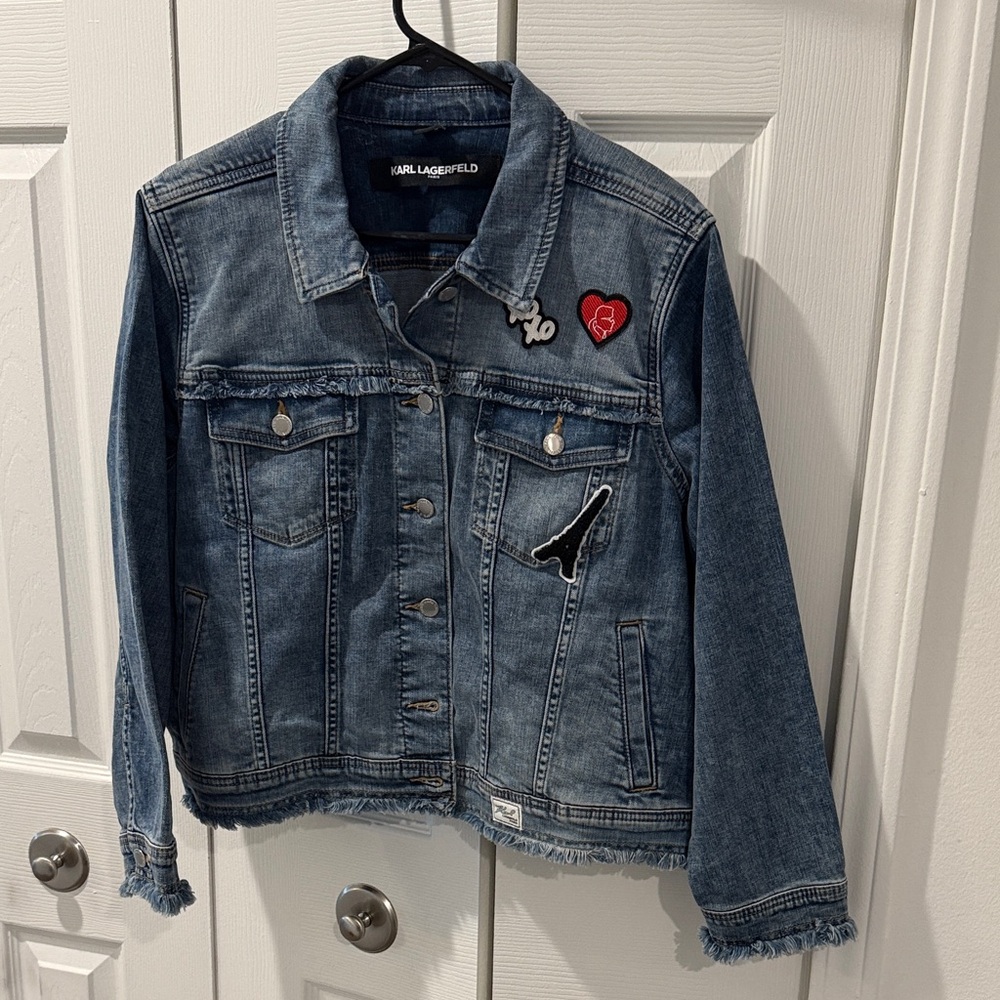Karl Lagerfeld Blue Jean Jacket with Patches